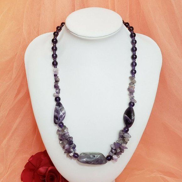 Vintage Amethyst Nugget Beaded Statement Necklace - Picture 2 of 9